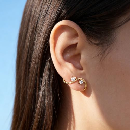 EPIRORA Earrings for Women Trendy, Dainty Geometric S-Shape Cubic Zirconia Stud Earrings for Women Hypoallergenic, Unique Jewelry Gift for Her on Valentine's Day, Birthday, Party - Silver & Gold - style: Gold