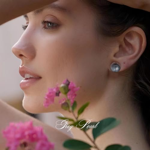 Trendy Big Simulated Pearl Earrings for Women, 925 Sterling Silver Post 14/12MM Oversized Large Pearl Studs Bride Bridesmaid Prom Wedding Earrings Jewelry Gifts - color: Grey, size: 12MM