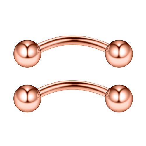 14G 12mm Surgical Steel Eyebrow Snake Eyes Tongue Navel Belly Ring Body Piercing Jewelry 2-6PCS - color: 14G 1/2" (12mm) Rose Gold -2PCS
