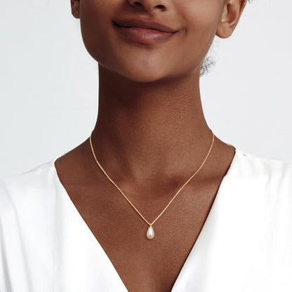 Zeffy Gold Pearl Necklace for Women, Dainty 14K Gold/Silve Plated Layered Pearl Choker Pearl Earrings Pearl Bracelets Wedding Trendy Gold Jewelry Set for Women Gifts - style: Gold Teardrop Pearl Necklace-1PCS