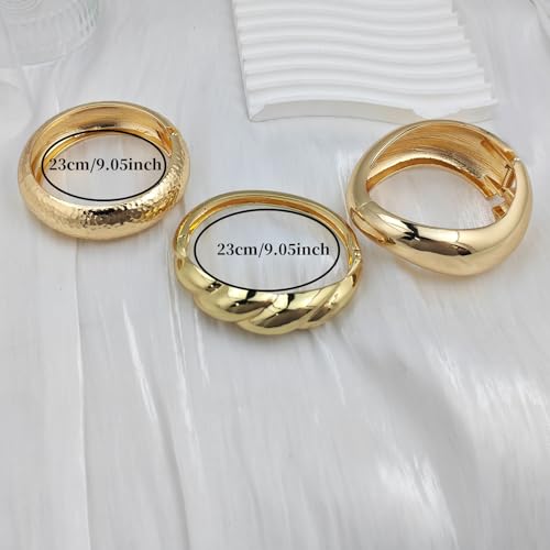 Chunky Gold Bangle Bracelets for Women, 14K Gold Plated Wide Cuff Bracelet | Stackable Open Cuff Bangles, Trendy Statement Jewelry Gift for Women - color: Gold-14