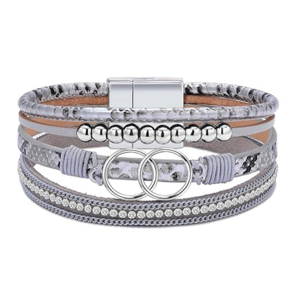 Bracelets for Women, Gifts for Mom Her Christmas Gift 2026 Leather Bracelets for Women Birthday Gift for Daughter Inspirational Wrap Bracelet Sister Friend Teen Girl Gift Layered Stocking Stuffers Jewelry - style: Snakeskin Sliver