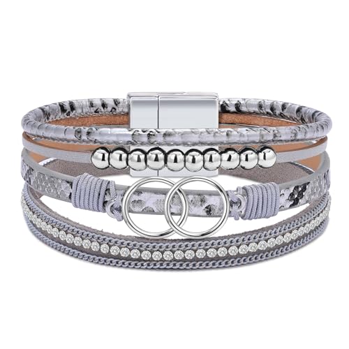Bracelets for Women, Gifts for Mom Her Christmas Gift 2026 Leather Bracelets for Women Birthday Gift for Daughter Inspirational Wrap Bracelet Sister Friend Teen Girl Gift Layered Stocking Stuffers Jewelry - style: Snakeskin Sliver
