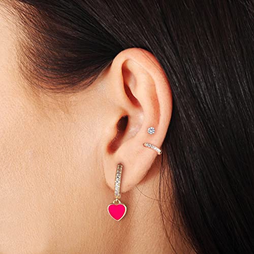 DAILY VIBES Cute Gold Mini Dangle Huggie Hoop Earrings for Women Trendy | 14K Gold Plated, Dainty Cubic Zirconia, Small Hoop Earrings with Charm Drop, Jewelry Gift for Women Ladies - color: Pink Heart CZ