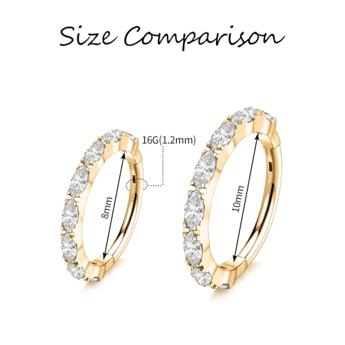 FUNLMO 316L Surgical Steel Nose Ring Septum Ring Cube Zircon Cartilage Earring Conch Tragus Helix Rook Daith Piercing Jewelry - style: 16G 8mm, Gold,horse eyes CZ