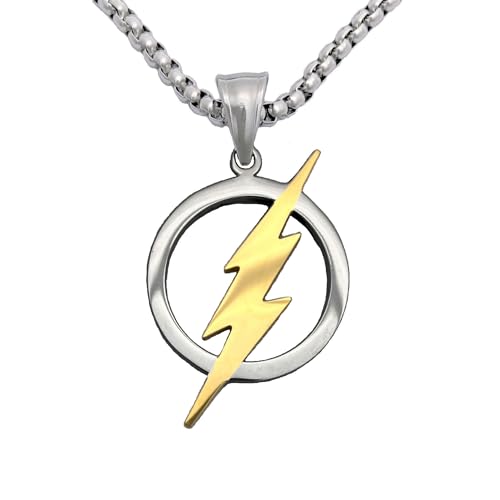 Tapp Collections Stainless Steel Superhero Pendant Necklace - color: Flash Lightning Bolt / Steel Chain / Silver Gold Color