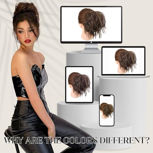 HMD Tousled Updo Messy Bun Hair Piece for Women Synthetic Hair Extension | Messy Bun Hair Piece with Elastic Scrunchie Synthetic Tousled Updos Ponytail Hairstyles for Daily Wear - color: Dark Auburn