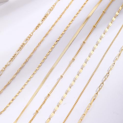 Cuzmly Bracelets for Women, Waterproof 14K Gold/Silver Plated Stackable Bracelets for Women Non Tarnish Trendy Dainty Paperclip Figaro Box Herringbone Hand Chain Bracelet Pack Stack Adjustable Jewelry for Women - style: 8 Box