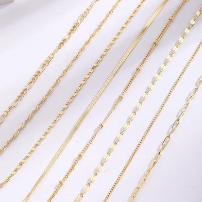 Cuzmly Bracelets for Women, Waterproof 14K Gold/Silver Plated Stackable Bracelets for Women Non Tarnish Trendy Dainty Paperclip Figaro Box Herringbone Hand Chain Bracelet Pack Stack Adjustable Jewelry for Women - style: 8 Box