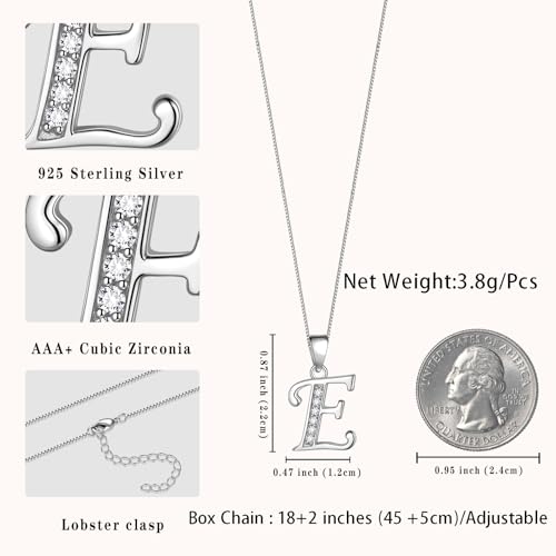 Aurora Tears Letter Necklace Initial 925 Sterling Silver Alphabet Pendant Crystal Name Gift Women Cubic Zirconia Jewelry - color: E