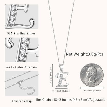 Aurora Tears Letter Necklace Initial 925 Sterling Silver Alphabet Pendant Crystal Name Gift Women Cubic Zirconia Jewelry - color: E