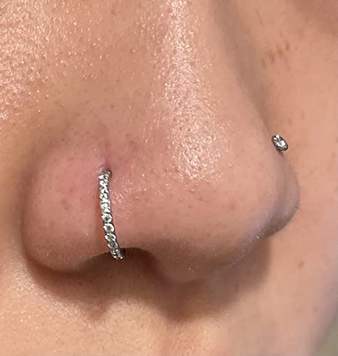 MODRSA 20g Nose Rings Hoops Nose Studs for Women Surgical Steel Hypoallergenic 20 Gauge Nostril Piercing Jewelry L Shape Crokscrew Silver Rose Gold Black Hoop Nostril Rings for Men - color: 11 - L Shape 20g - Silver