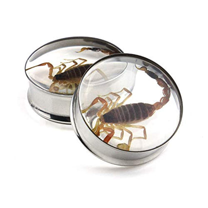 Ear Gauges Plugs Genuine Scorpion Inlay Stainless Steel Double Flare Tunnels Stretching Expander Body Piercing Jewelry 2 Pieces - color: Gauge 1&3/16" (30mm)
