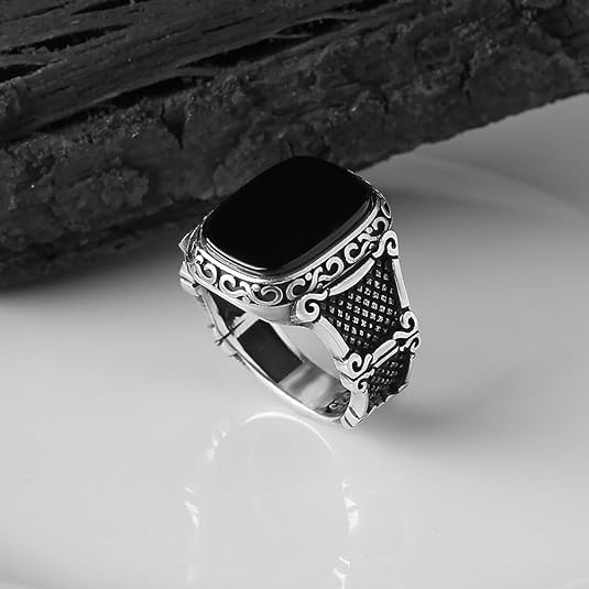 925 Sterling Silver Genuine Black Onyx Stone Mens Silver Ring Silver Signet Ring for Men Handmade Silver Men Rings Sterling Silver Pinky Ring Gift for Men Gift for Dad