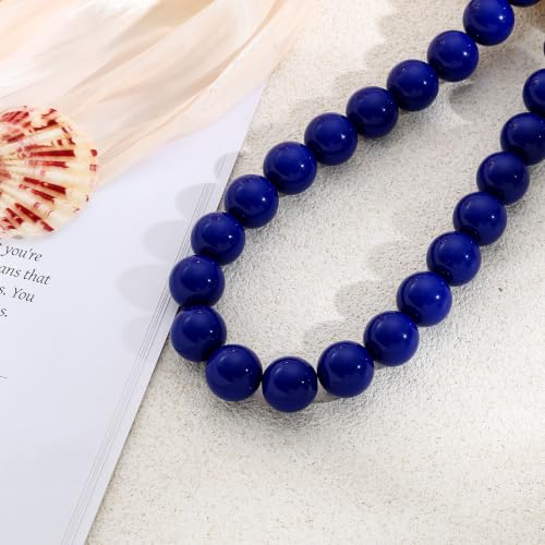Chunky Beaded Necklace for Women 16mm Round Bead Resin Modern Statement Necklace Jewelry Accessories - color: blue