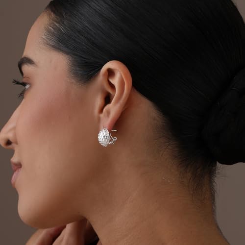 LeCalla 925 Sterling Silver Omega Back Stud Earrings for Women | Classic Pierced Omega Closure Earring | Earring Jewelry Gift for Her, Wife or Girlfriend | Daily Wear & Special Occasion Earring - color: Golf Ball