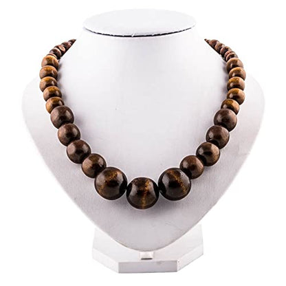 Wood Bead Necklace Africa Wooden Chain Statement Unisex Chunky Necklaces - color: 1 wood necklace+1 leaf neklace