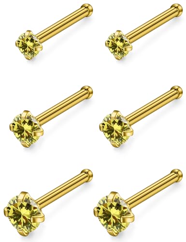 18G 20G 22G Stainless Surgical Steel Titanium Nose Rings Studs for Women L Shaped Nose Rings Screw Nose Studs Nostrial Piercing Jewelry for Women Men Silver Gold Black - style: 18G/Yellow CZ/Straight/Gold