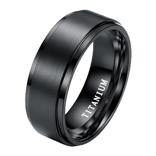 Jstyle Mens Titanium Wedding Band, Comfort Fit Mens Wedding Rings 6mm 8mm | Silver/Gold/Black Rings for Men, Non Tarnish Wedding Bands Ring, Titanium Promise Engagement Ring for Couples, Size 6-14 - color: Black Tone-8MM