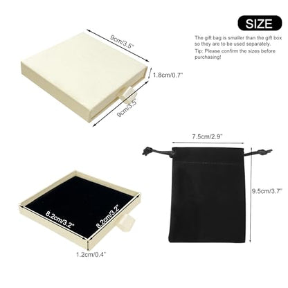 Small Jewelry Gift Box and Velvet Bag, Necklace Bracelet Earring Cardboard Organizer Square Jewellery Gift Box Pendent Storage Case for Birthday Xmas Christmas Wrapping (Beige) - color: Beige
