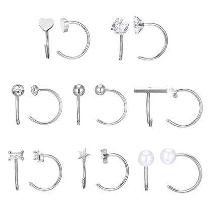8 Pairs Stainless Steel Half Hoop Earrings | Huggie Hoop Earrings | Backless Earring for Women - color: Silver
