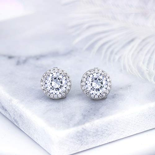 YOQUCOL 8MM Cubic Zirconia Crystal Clip On Stud Earrings Round Non Pierced Earrings for Women - color: White