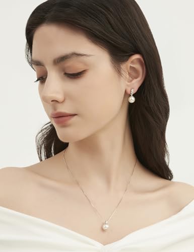 Mameloly Pearl Drop Earrings 925 Sterling Silver CZ 10MM Simulated Pearl Earrings for Women Dangle Trendy Jewelry for Women Hypoallergenic - color: Brass Silver CZ
