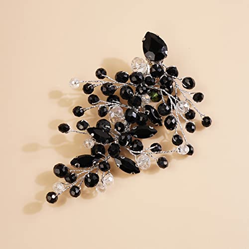Xerling Black Crystal Hair Clips for Brides Wedding Bridal Rhinestone Hair Piece Silver Hair Accessories for Flower Girls Hair Jewelry (Black) - color: Black