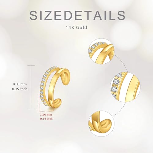 Solid 14K Gold Ear Cuff Earring for Women,14kt Real Gold Ear Cuff Hypoallergenic Non Piercing Cartilage Earring Jewelry Gifts for Christmas Birthday Her Mother Wife - style: Style 1