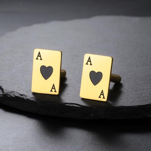Cufflinks for Men Delicate Stainless Steel Wedding Business Cufflinks Gifts for Groom Husband French Shirt Accessories - style: Ace of Spades-Gold