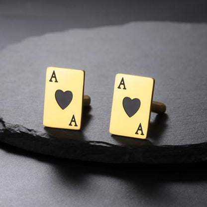 Cufflinks for Men Delicate Stainless Steel Wedding Business Cufflinks Gifts for Groom Husband French Shirt Accessories - style: Ace of Spades-Gold