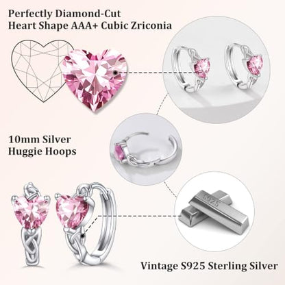 Bestyle 925 Sterling Silver Huggie Hoop Earrings Small Birthstone Hoop Earrings for Women Hypoallergenic Silver Huggie Earring,Great Birthday Earrings Gift for Daughter Wife Mom - color: 10-Pink Tourmaline-Hoop