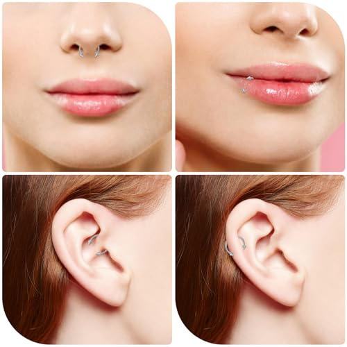 Yolev 24PCS 16G Variety of Sizes Horseshoe Rings Surgical Steel Nose Septum Horseshoe Hoop Earring Eyebrow Septum Rings Hoop Daith Earring Eyebrow Helix Vertical Lip Piercing Jewelry for Women Men