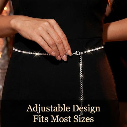 Waist Chain for Women - Silver Body Chain Crystal Body Jewelry, Stylish Adjustable Belt for Summer Beach Bikini Rave Festival Outfit Accessories - color: Silver-1