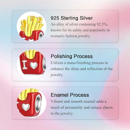 Bible Family Mom Wife Love Heart Dangle Charm 925 Sterling Silver Charms fits Bracelets and Necklace Pendant Bead Charms Jewelry Present for Women Family Friends - style: I Love French Fries Charm
