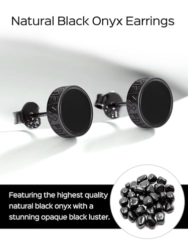 ChicSilver 925 Sterling Silver Viking Rune Natural Black Onyx Stud Earrings For Women Men - style: A: Side Runes-Black 8mm