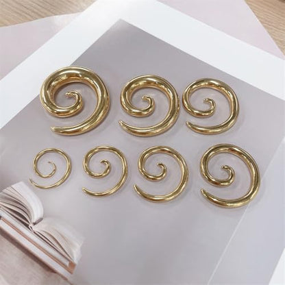 2PCS Spiral Snail Stainless Steel Gold Plated Ear Tapers Plugs Tunnels Expander Hanger Gauges Earrings Stretching Body Piercings Fashion Jewelry for Women Men - size: 4g(5mm)