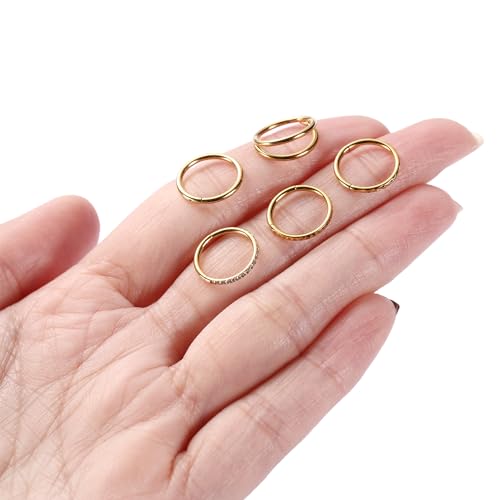 FUNLMO 3Pcs Nose Rings Double Hoop Nose Ring Conch Daith Tragus Helix Rook Piercing Jewelry Surgical Steel Cartilage Earring Conch Hoop Earring Septum Jewelry Lip Ring - color: Style 3: Gold,5pcs