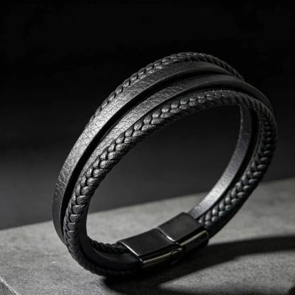 Italian Handmade Leather Bracelets for Men - color: Wrap Black, size: 8.2"