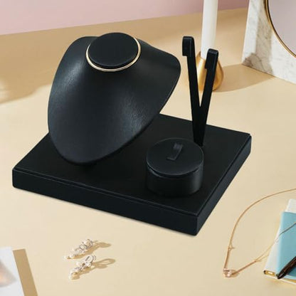 Colaxi Jewelry Display Set Earring Stand Multiple Combination Necklace Bust Holder Showcase for Gift Vanity Bedroom Collection Woman, Black - color: Black