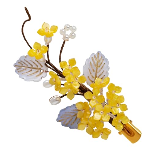 Wedding Hair Clips, Crystal Hair Pins Pearl Rhinestone Hair Barrettes, Bridal Flower Hair Pieces Pearl Headpieces Hair Accessories for Women Girls (Yellow) - color: Yellow