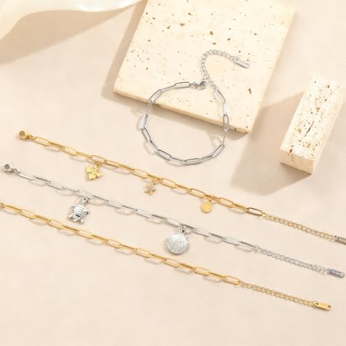 Swyabi 10 PCS Gold Silver Paperclip Bracelet Chains Bulk for Jewelry Making | 18K Stainless Steel, with Extender, No Fade, No Rust, Adjustable, for Men Women DIY, 6.5 Inch - color: 4x12mm Gold Silver