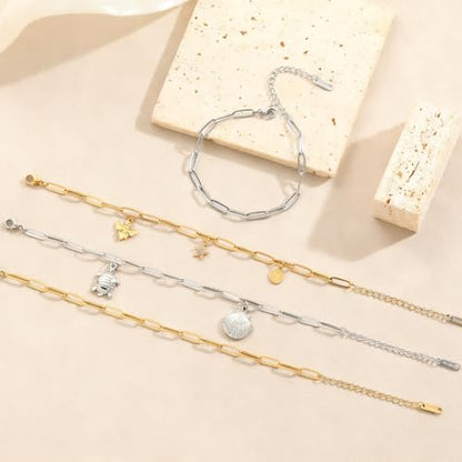 Swyabi 10 PCS Gold Silver Paperclip Bracelet Chains Bulk for Jewelry Making | 18K Stainless Steel, with Extender, No Fade, No Rust, Adjustable, for Men Women DIY, 6.5 Inch - color: 4x12mm Gold Silver