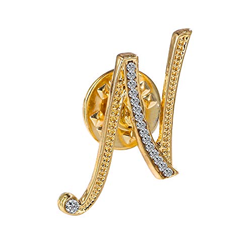 Initial Letter Brooch Pin Small Lapel Pin Tie Tack Name Personalized Gifts for Women Men Gold A-Z - style: N