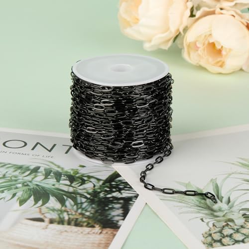UMAOKANG 32.8 Feet Black Paperclip Chain for Jewelry Making Black Plated Brass Jewelry Chain Roll Handmade Necklace Bracelet DIY Jewelry Chains Bulk - color: Black Paperclip