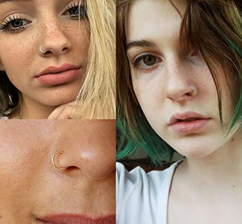 Longita 20g Nose Rings Hoop L Shape Nose Studs Stainless Steel Nose Screw Bone Flat Top Diamond Opal Heart High Nostril Piercing Jewelry Silver Rose Gold Black Pack for Women Men - color: 22- silver