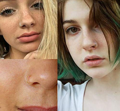 Longita 20g Nose Rings Hoop L Shape Nose Studs Stainless Steel Nose Screw Bone Flat Top Diamond Opal Heart High Nostril Piercing Jewelry Silver Rose Gold Black Pack for Women Men - color: 22- silver