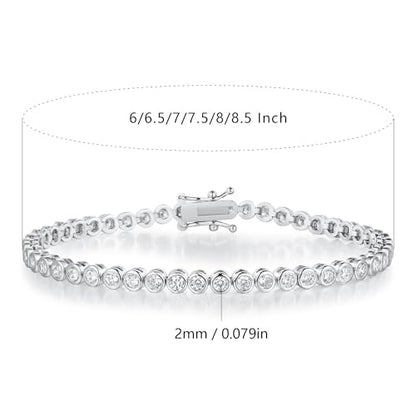 Tennis Bracelet for Women, White Gold Plated with Bezel Clear 3mm Round Cut Cubic Zirconias - size: 7 inch