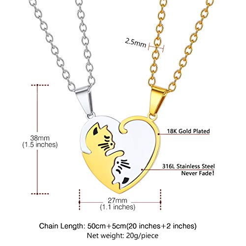 U7 Cat Pendant Necklace for Women Stainless Steel Cute Kitty Cat Jewelry Gift - style: 03-Heart Cat Set-Steel+Gold(Customized)
