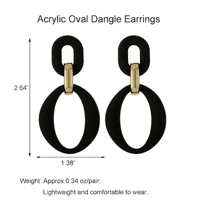 RUOFFETA Acrylic Rectangle Earrings, Fashion Acrylic Square/Oval/Hoop Statement Drop Earrings for Women - color: Black Oval